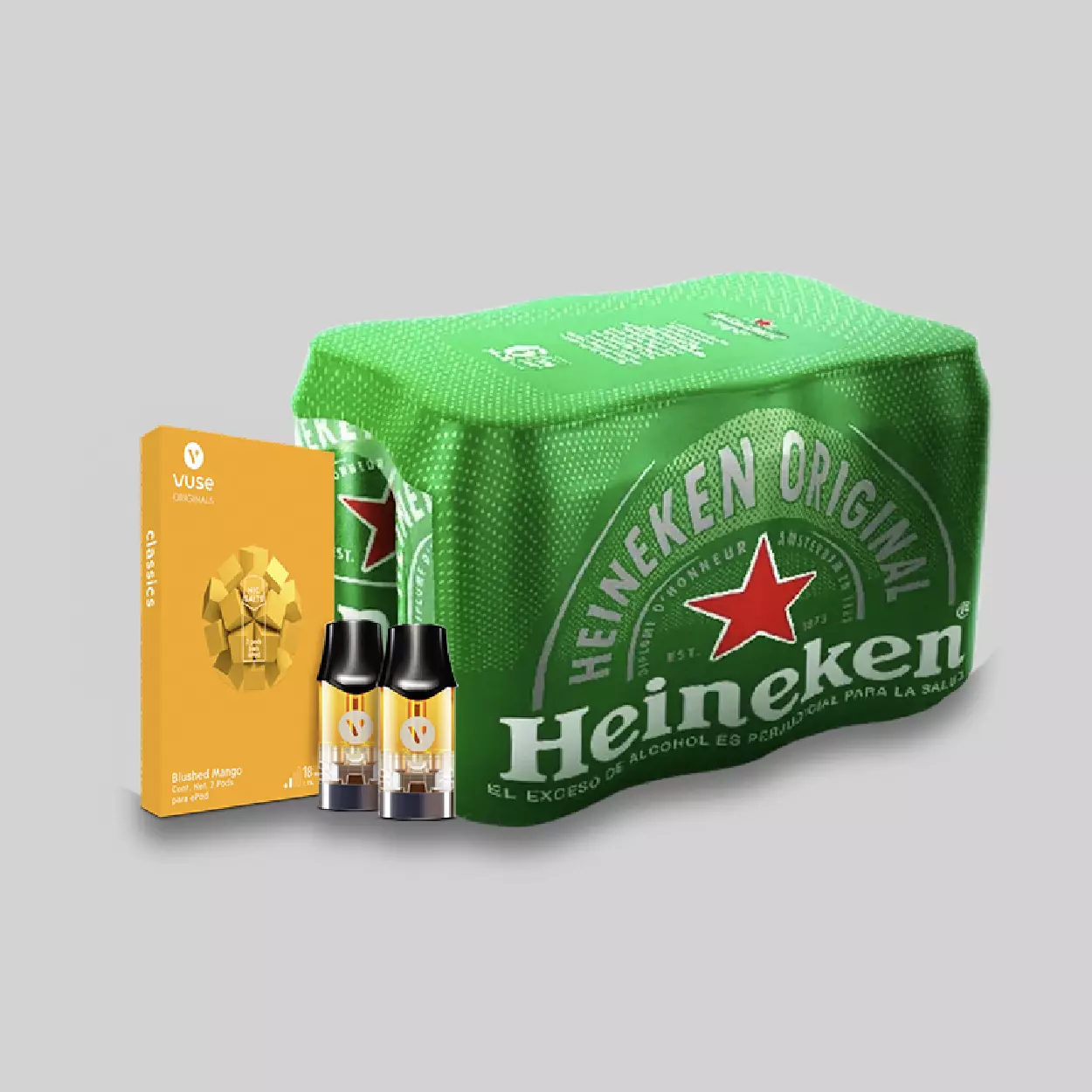 Promo Sixpack Heineken más Vuse Capsulas Epod Mango Altoque